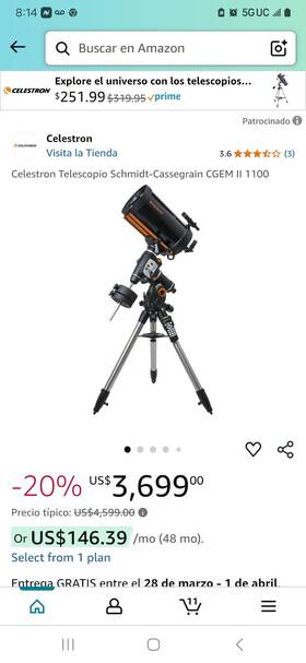 Celestron 11061-xlt Telescopio Schmidt-cassegrain Cgem Ii 1100