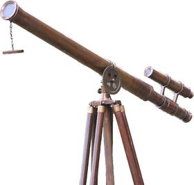 Collectiblesbuy Zts528 Antique Tripod Nautical Double Barrel Tube Floor Standing Telescope Wooden Stand