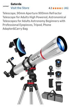 Gaterda Us-90800-greyred Telescope 90mm Aperture 900mm Refractor For Adults High Powered A