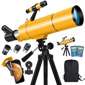 Meezaa Meezaa80500yellow Telescope For Adults And Kids 80mm Aperture 500mm Portable Refractor