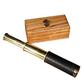 Mythrojan Sxxbd-02 Brass Handheld Telescope Mini Spyglass With Wooden Box - Pirate 6 Inch Black
