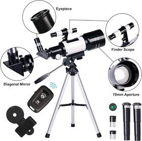 Toyerbee 654538586897 70mm Aperture Refractor 15x-150x Portable Travel Telescope - Black