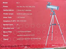 Venture Action Gear 876594000074 Reflector Telescope Model Rx-7 Nib 500mm X 114mm