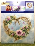 Pink Rose Wreath On Blue Sky Painted Fabric Dewberry 8-1/2" Art To Quilt Sq New. Price: $6.00.